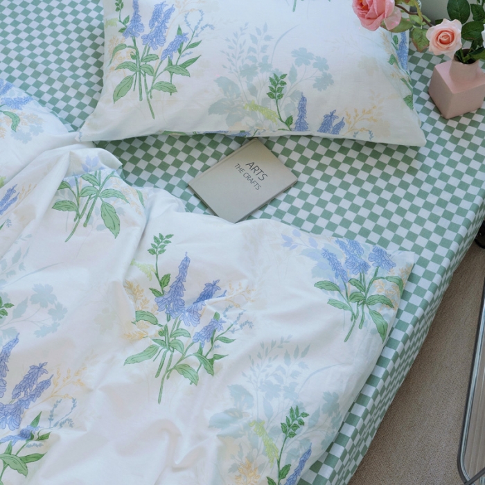 91家纺网 家纺一手货源 找家纺 宜家坊 2024新款12868全棉小清新四件套 薰衣草