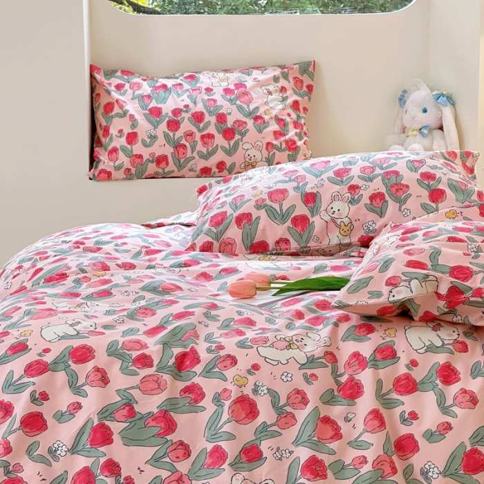 91家纺网 家纺一手货源 找家纺 宜家坊 2024新款12868全棉小清新四件套 月野