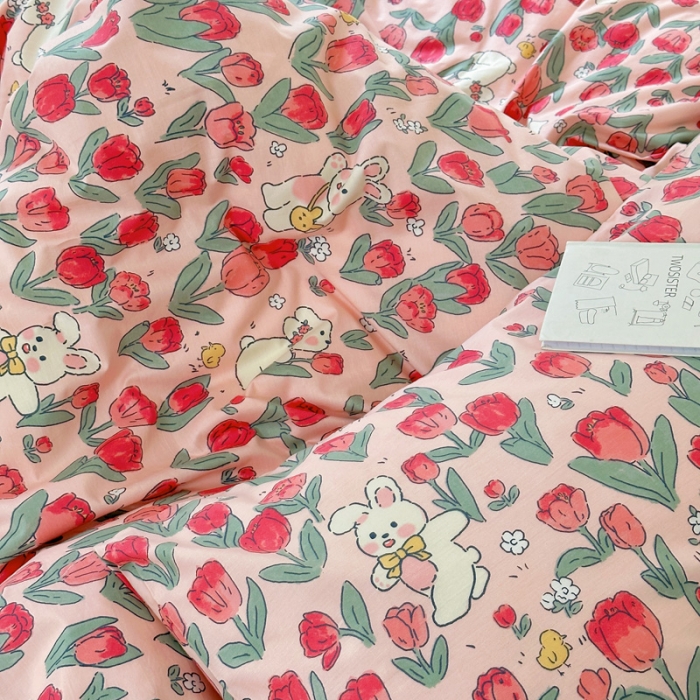 91家纺网 家纺一手货源 找家纺 宜家坊 2024新款12868全棉小清新四件套 月野