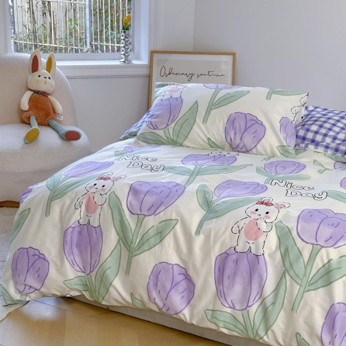 91家纺网 家纺一手货源 找家纺 宜家坊 2024新款12868全棉小清新四件套 知语