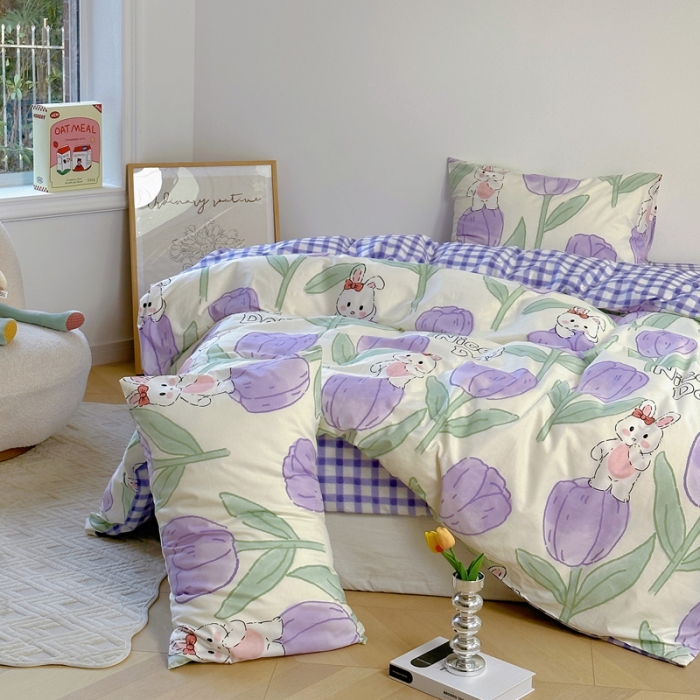 91家纺网 家纺一手货源 找家纺 宜家坊 2024新款12868全棉小清新四件套 知语