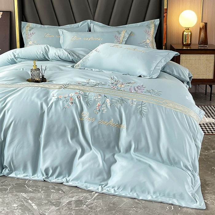 91家纺网 家纺一手货源 找家纺 （总）2023新款A类天丝棉轻奢刺绣四件套-华尔兹