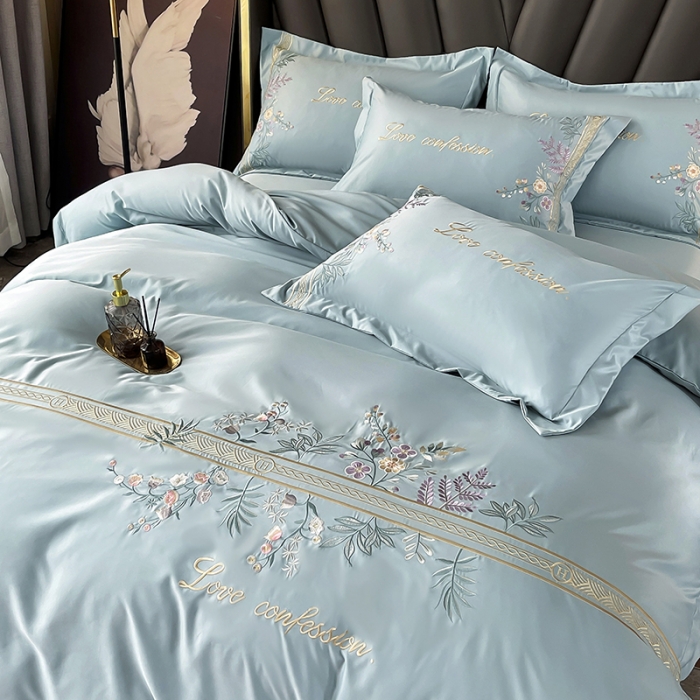 91家纺网 家纺一手货源 找家纺 2023新款A类天丝棉轻奢刺绣四件套-华尔兹 华尔兹-梵星绿