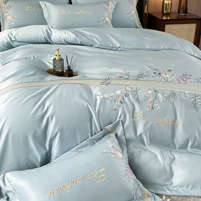 91家纺网 家纺一手货源 找家纺 2023新款A类天丝棉轻奢刺绣四件套-华尔兹 华尔兹-梵星绿