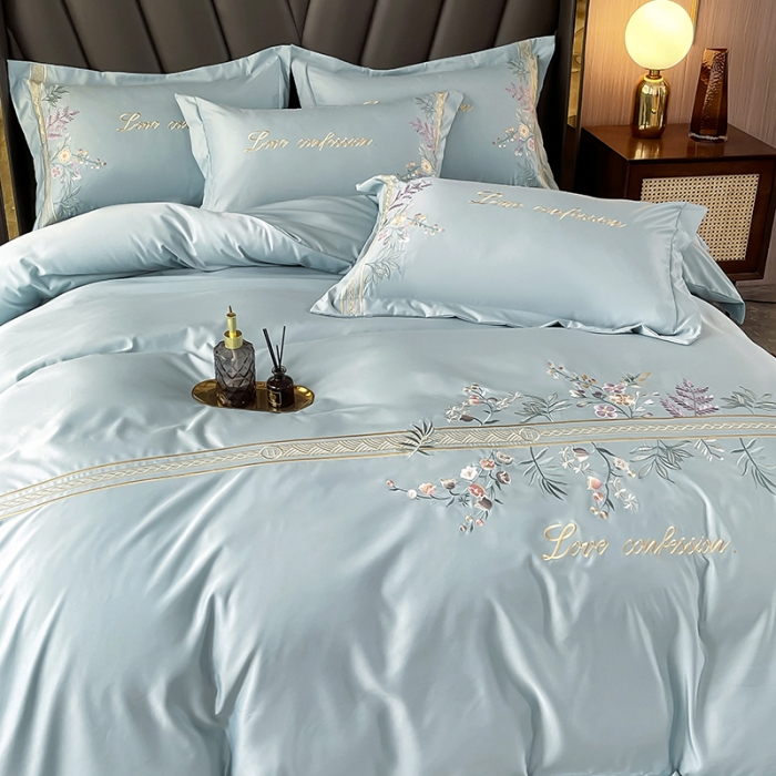 91家纺网 家纺一手货源 找家纺 2023新款A类天丝棉轻奢刺绣四件套-华尔兹 华尔兹-梵星绿