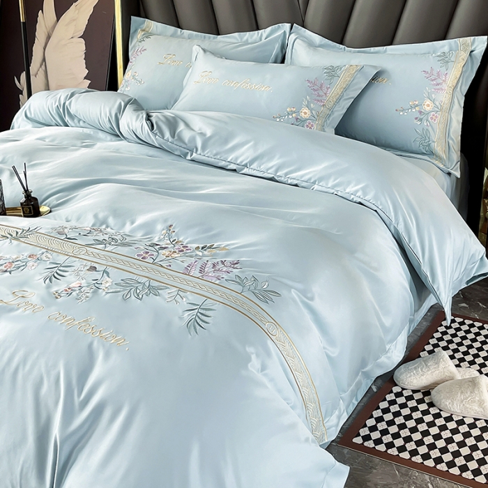 91家纺网 家纺一手货源 找家纺 2023新款A类天丝棉轻奢刺绣四件套-华尔兹 华尔兹-梵星绿