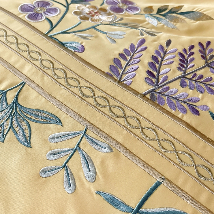 91家纺网 家纺一手货源 找家纺 2023新款A类天丝棉轻奢刺绣四件套-华尔兹 华尔兹-柠檬黄