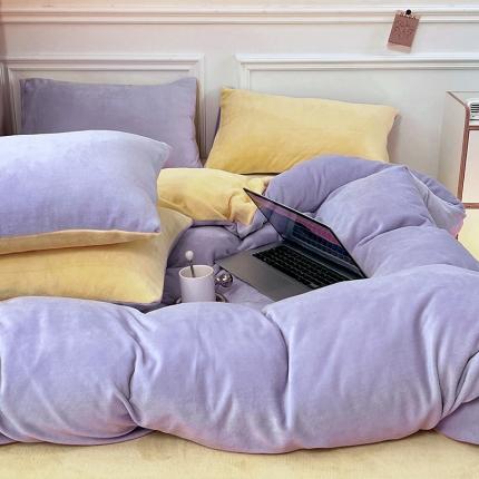 91家纺网 家纺一手货源 找家纺 宜家坊 ins风小红书博主推荐A类高克重纯色双拼牛奶绒四件套 芋泥奶紫