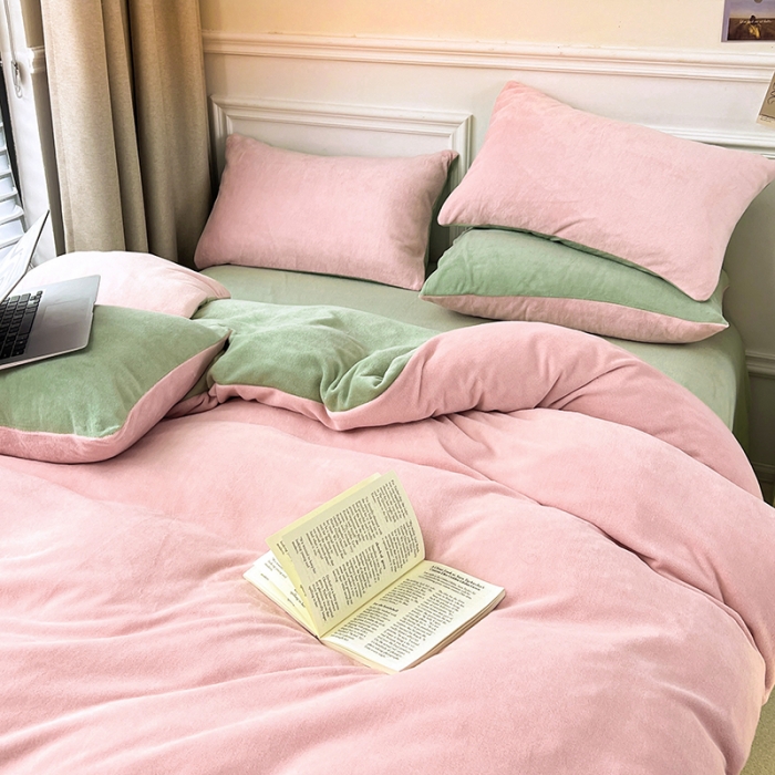 91家纺网 家纺一手货源 找家纺 宜家坊 ins风小红书博主推荐A类高克重纯色双拼牛奶绒四件套 莓莓生椰