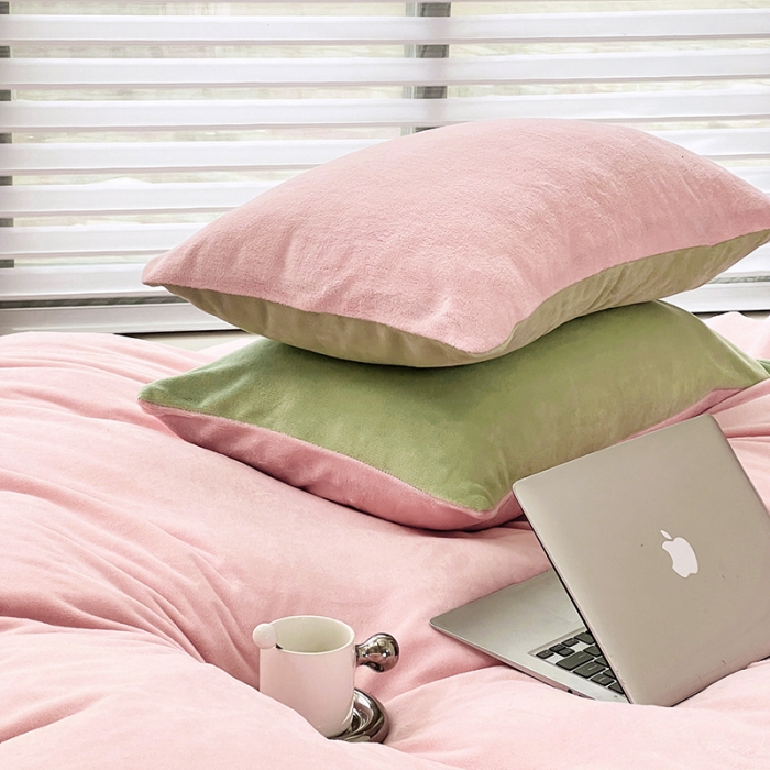 91家纺网 家纺一手货源 找家纺 宜家坊 ins风小红书博主推荐A类高克重纯色双拼牛奶绒四件套 莓莓生椰