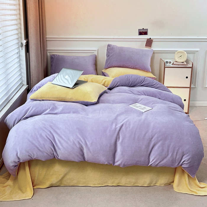91家纺网 家纺一手货源 找家纺 宜家坊 ins风小红书博主推荐A类高克重纯色双拼牛奶绒四件套 芋泥奶紫