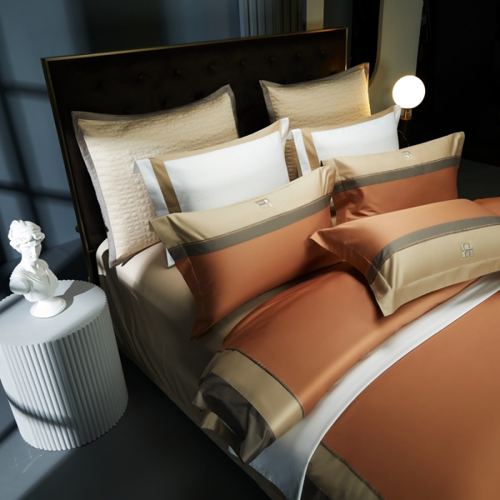 91家纺网 家纺一手货源 找家纺 缔缦 2023新款高端100s刺绣四件套-安琪儿 桔