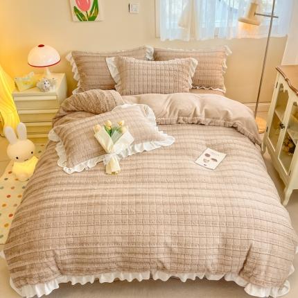 91家纺网 家纺一手货源 找家纺 （总）沐辰家居 2023新款兔兔牛奶绒花边款四件套