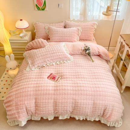 91家纺网 家纺一手货源 找家纺 （总）沐辰家居 2023新款兔兔牛奶绒花边款四件套