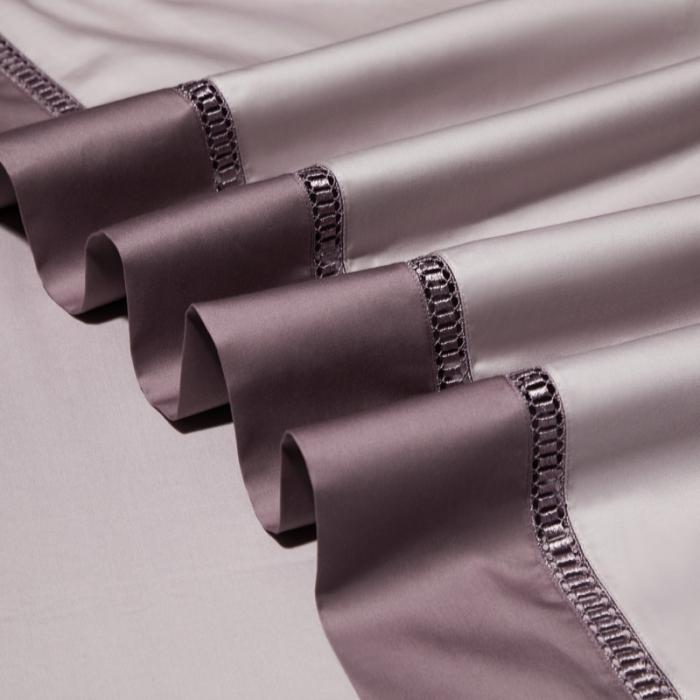 91家纺网 家纺一手货源 找家纺 100支100S全棉太妃缎纯色拼色四件套可选多件套可定制 黛紫