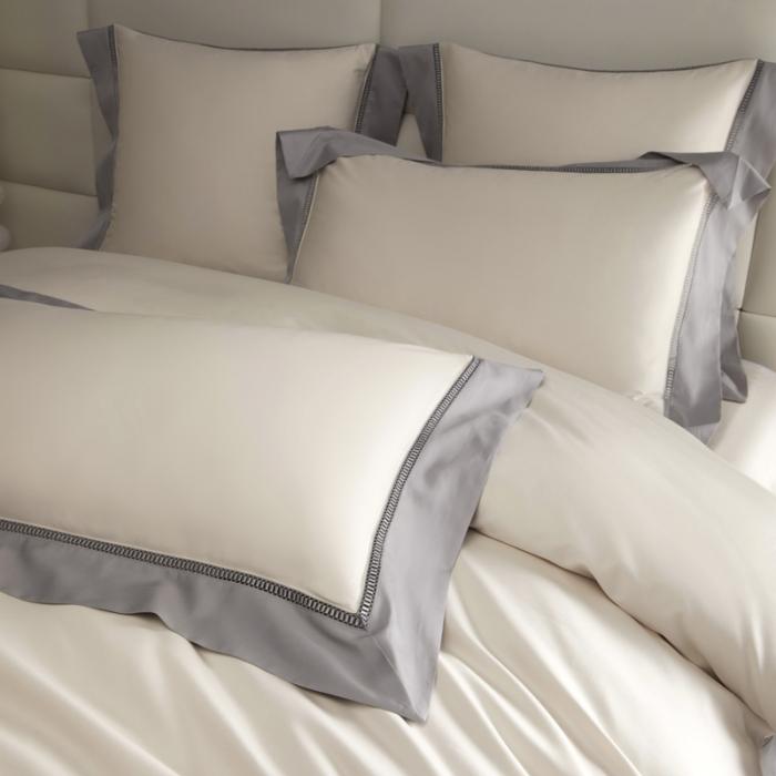 91家纺网 家纺一手货源 找家纺 100支100S全棉太妃缎纯色拼色四件套可选多件套可定制 凝脂白