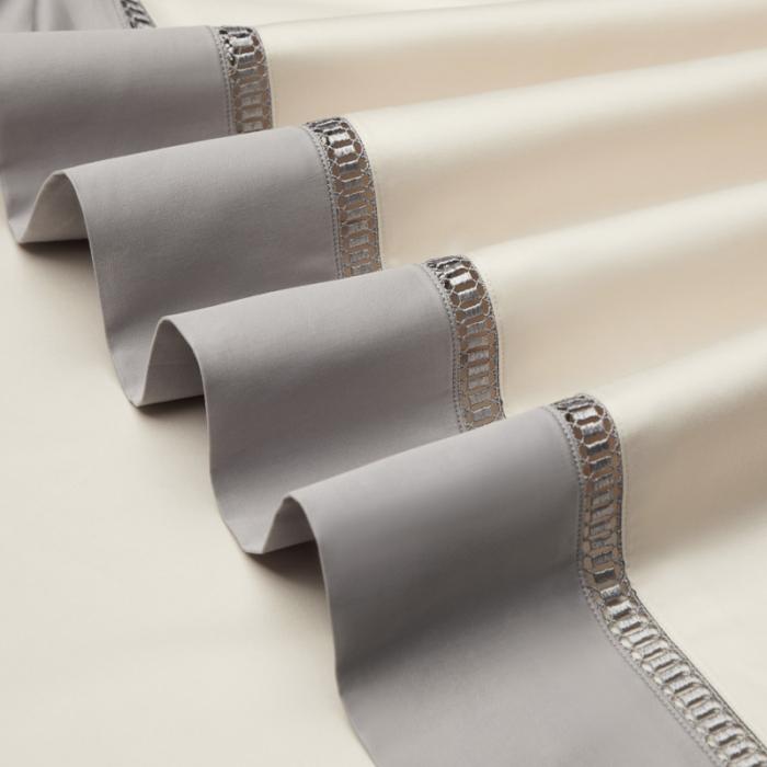 91家纺网 家纺一手货源 找家纺 100支100S全棉太妃缎纯色拼色四件套可选多件套可定制 凝脂白