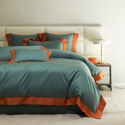 100支100S全棉太妃缎纯色拼色四件套可选多件套可定制 铜青