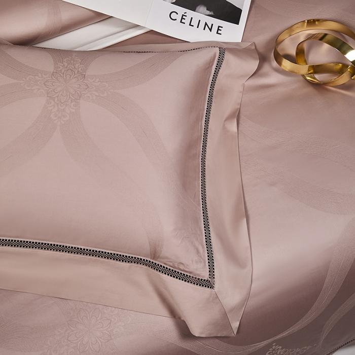 91家纺网 家纺一手货源 找家纺 100支100S全棉提花四件套可配七件套可定制长绒棉直播爆款 柔美豆沙