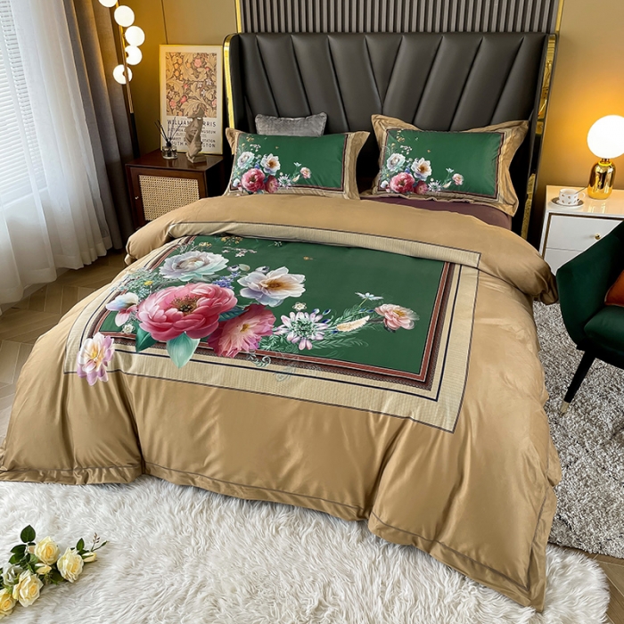 91家纺网 家纺一手货源 找家纺 宜家坊 2023新款高克重高奢云丝绒系列四件套 流金岁月-咖