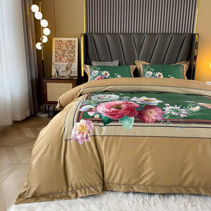 91家纺网 家纺一手货源 找家纺 宜家坊 2023新款高克重高奢云丝绒系列四件套 流金岁月-咖