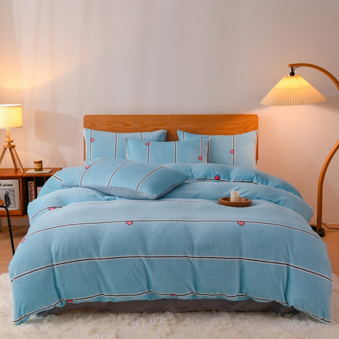 91家纺网 家纺一手货源 找家纺 （总）2023新款无印风印花双面牛奶绒四件套