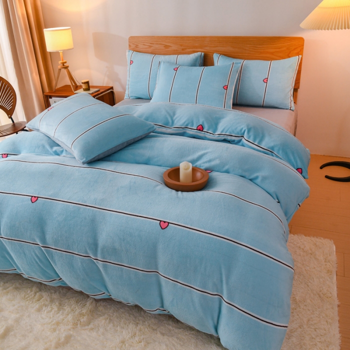 91家纺网 家纺一手货源 找家纺 （总）2023新款无印风印花双面牛奶绒四件套