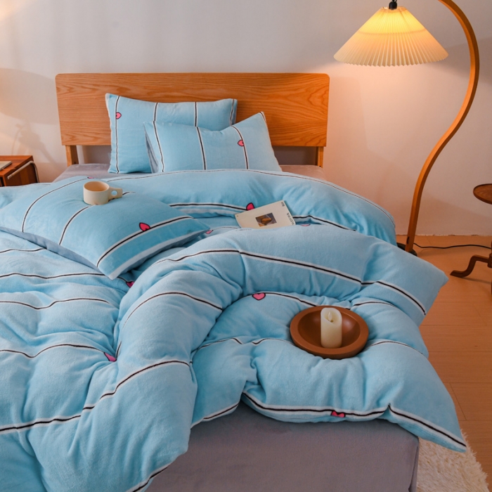 91家纺网 家纺一手货源 找家纺 （总）2023新款无印风印花双面牛奶绒四件套