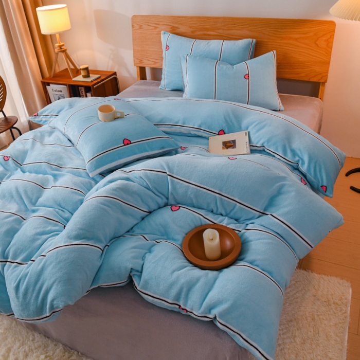 91家纺网 家纺一手货源 找家纺 （总）2023新款无印风印花双面牛奶绒四件套