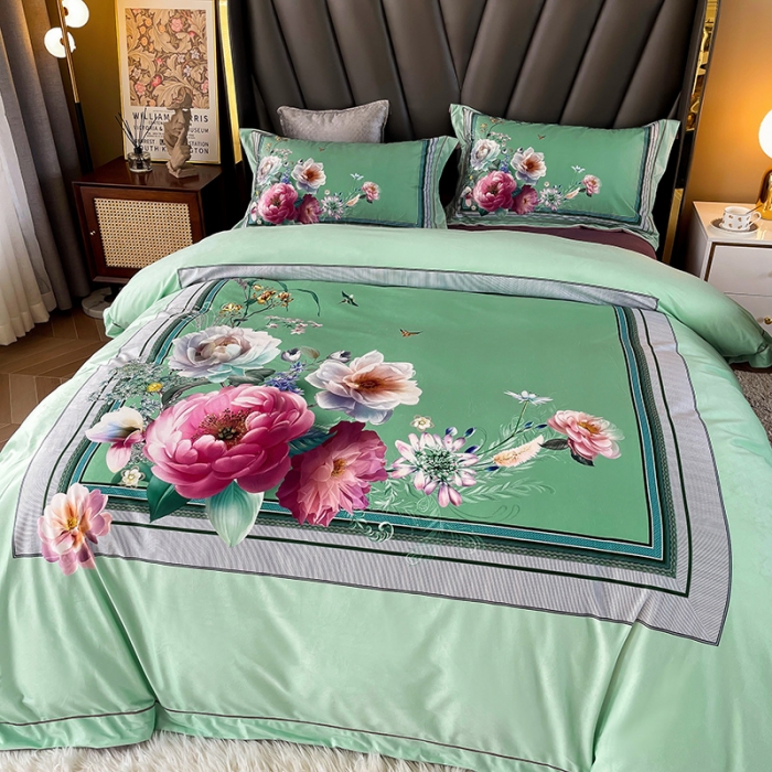 91家纺网 家纺一手货源 找家纺 宜家坊 2023新款高克重高奢云丝绒系列四件套 流金岁月-绿