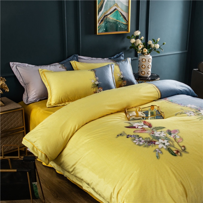 91家纺网 家纺一手货源 找家纺 宜家坊 2023新款高克重高奢云丝绒系列四件套 罗森堡-黄