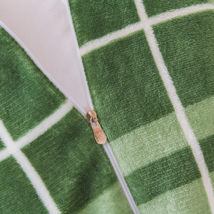 91家纺网 家纺一手货源 找家纺 2023新款无印风印花双面牛奶绒四件套 绿大格