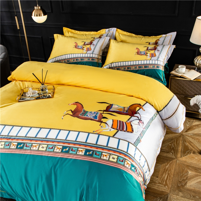 91家纺网 家纺一手货源 找家纺 宜家坊 2023新款高克重高奢云丝绒系列四件套 马德里-黄