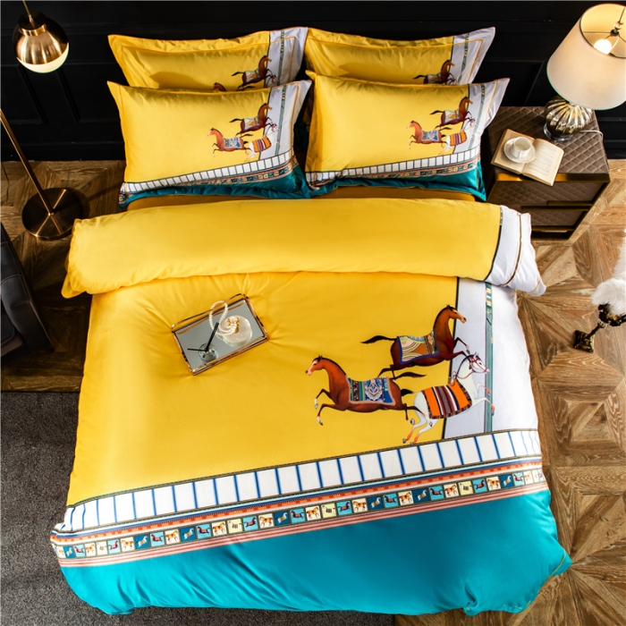 91家纺网 家纺一手货源 找家纺 宜家坊 2023新款高克重高奢云丝绒系列四件套 马德里-黄