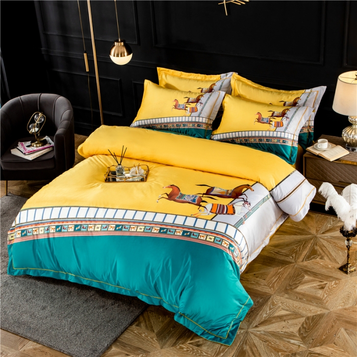 91家纺网 家纺一手货源 找家纺 宜家坊 2023新款高克重高奢云丝绒系列四件套 马德里-黄