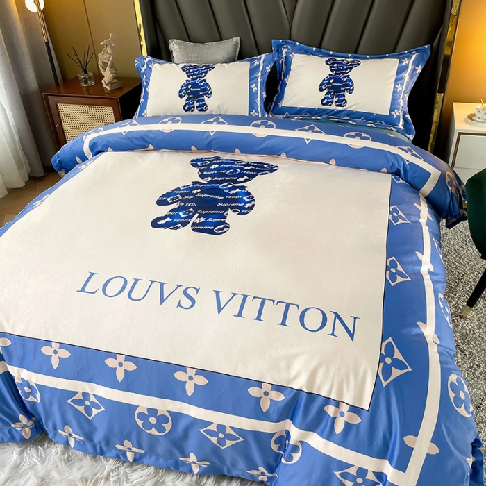 91家纺网 家纺一手货源 找家纺 宜家坊 2023新款高克重高奢云丝绒系列四件套 泰迪熊-蓝