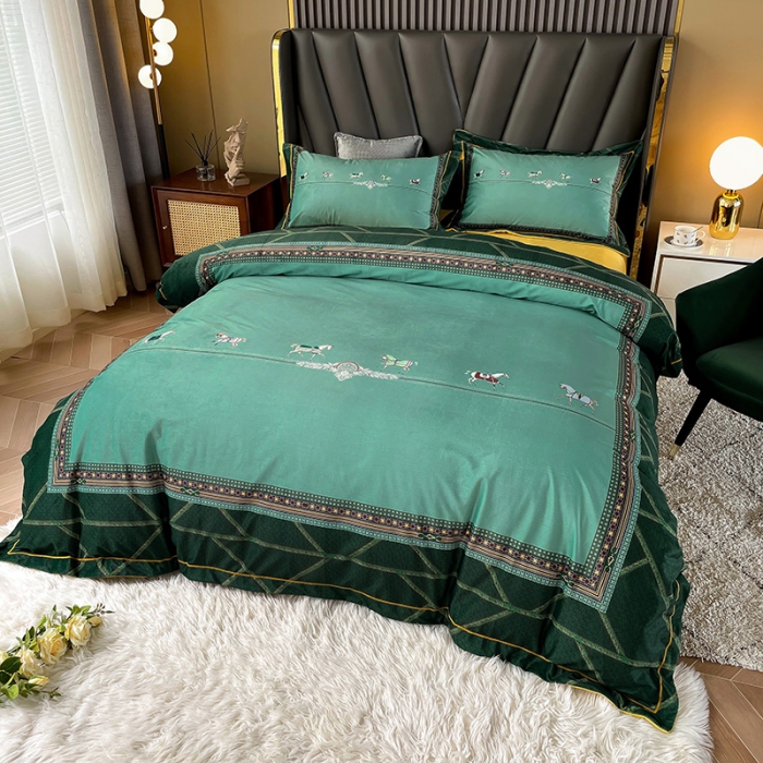 91家纺网 家纺一手货源 找家纺 宜家坊 2023新款高克重高奢云丝绒系列四件套 维纳斯-墨绿