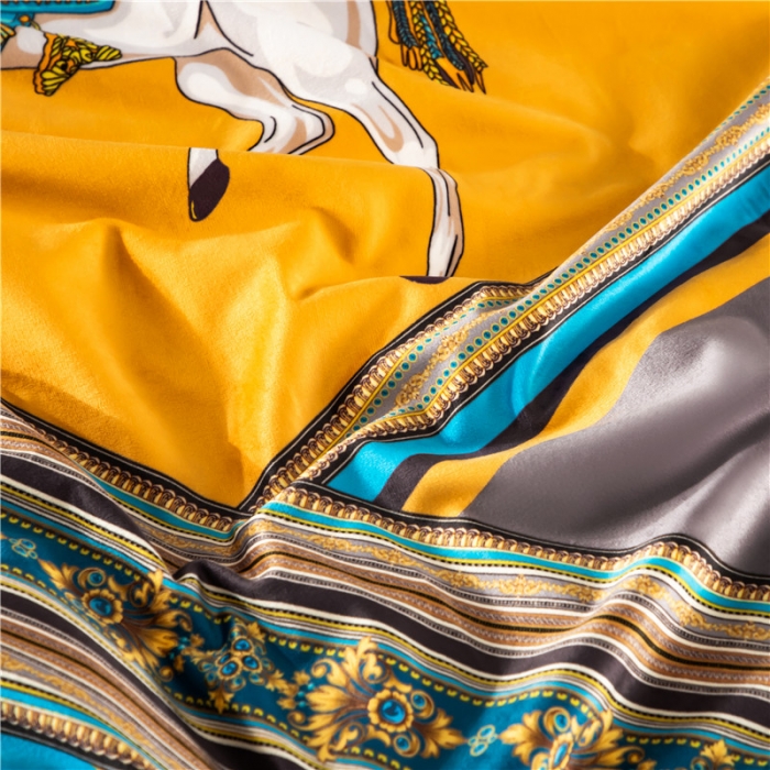 91家纺网 家纺一手货源 找家纺 宜家坊 2023新款高克重高奢云丝绒系列四件套 雅典-黄