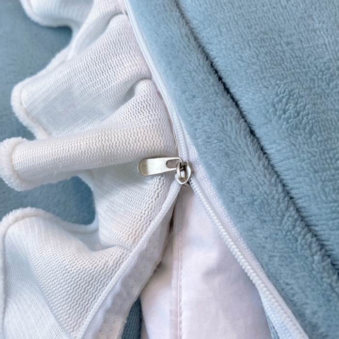 91家纺网 家纺一手货源 找家纺 2023新款韩版水溶花边牛奶绒四件套--安娜系列 安娜-天空蓝