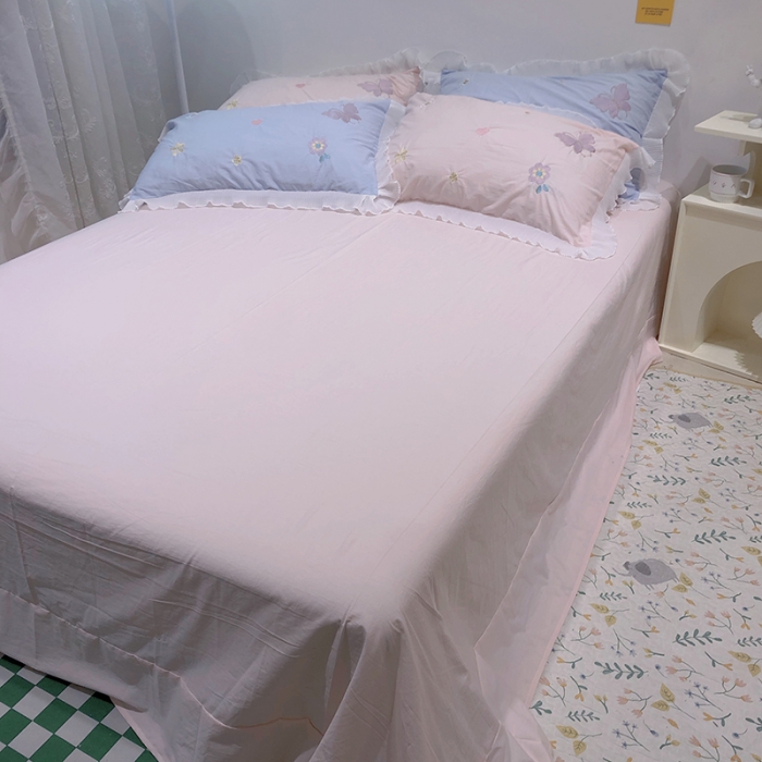 91家纺网 家纺一手货源 找家纺 2023新款A类母婴级全棉水洗棉绣花四件套--蝴蝶夫人系列实拍图 蝴蝶夫人-粉