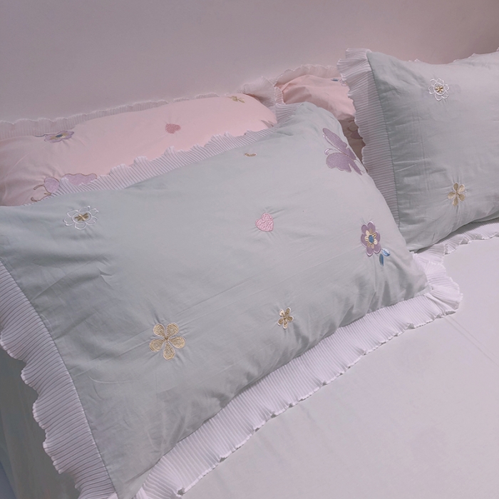 91家纺网 家纺一手货源 找家纺 2023新款A类母婴级全棉水洗棉绣花四件套--蝴蝶夫人系列实拍图 蝴蝶夫人-绿