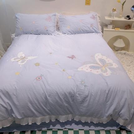 91家纺网 家纺一手货源 找家纺 2023新款A类母婴级全棉水洗棉绣花四件套--蝴蝶夫人系列实拍图 蝴蝶夫人-兰