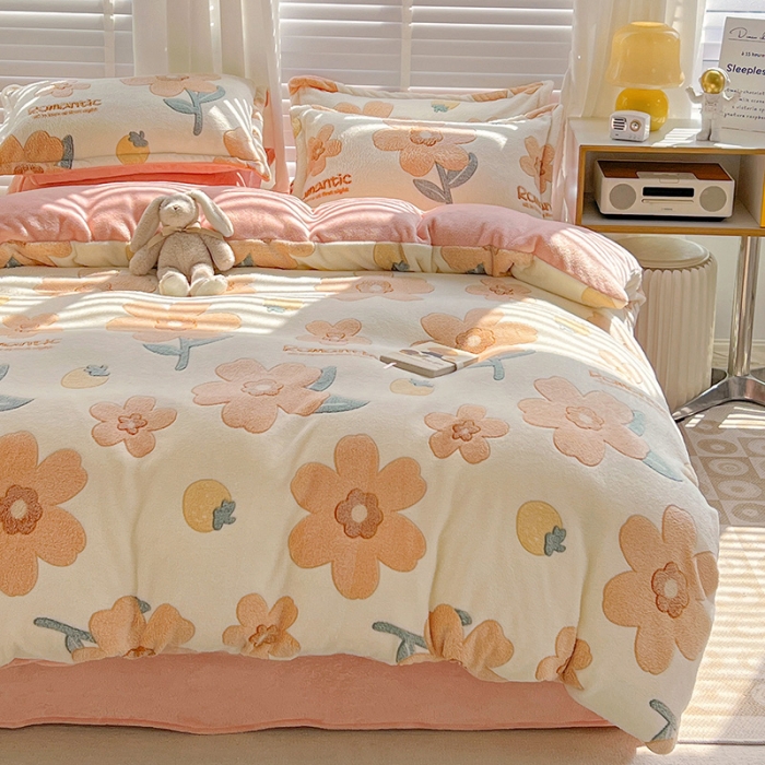 91家纺网 家纺一手货源 找家纺 宜家坊 2023新款高克重立体雪花绒四件套 系列一 繁花