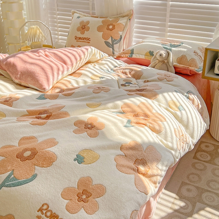 91家纺网 家纺一手货源 找家纺 宜家坊 2023新款高克重立体雪花绒四件套 系列一 繁花