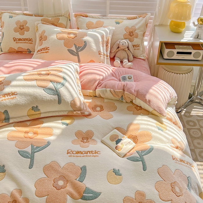 91家纺网 家纺一手货源 找家纺 宜家坊 2023新款高克重立体雪花绒四件套 系列一 繁花