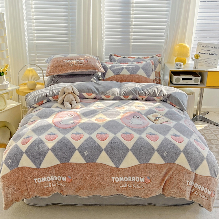 91家纺网 家纺一手货源 找家纺 宜家坊 2023新款高克重立体雪花绒四件套 系列一 幸运兔