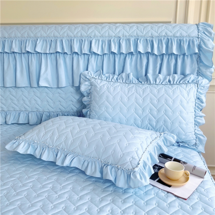 91家纺网 家纺一手货源 找家纺 十个点 2024新款水洗棉磨毛星辰单品套件系列 床头罩 湖蓝