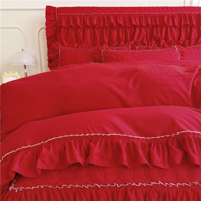 91家纺网 家纺一手货源 找家纺 十个点 2024新款水洗棉磨毛星辰单品套件系列 床头罩 大红