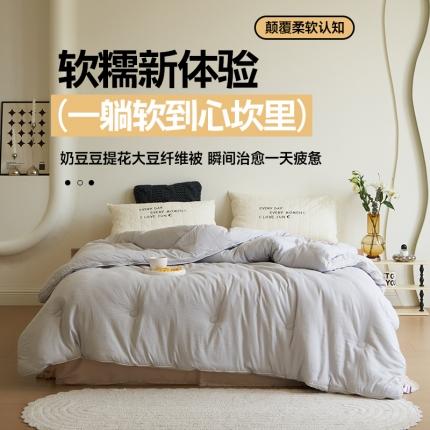 91家纺网 家纺一手货源 找家纺 巴宝路 2025新款奶豆豆提花大豆纤维被被子被芯 浅灰