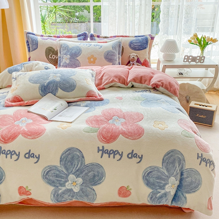 91家纺网 家纺一手货源 找家纺 宜家坊 2023新款高克重立体雪花绒四件套 系列二 缤纷花园